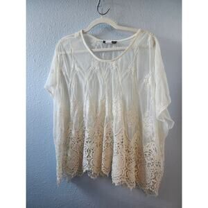 Lace Sheer Crop Blouse – Size Large – Cottagecore Boho Coquette Top